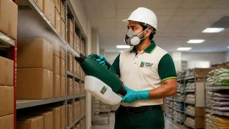 Shield Agro technician carrying out commercial fumigation