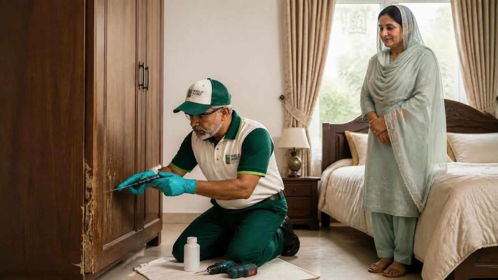 Shield Agro technician carrying out furniture & woodwork termite treatment
