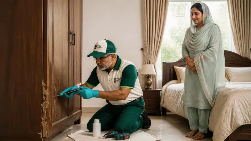 Shield Agro technician carrying out furniture & woodwork termite treatment