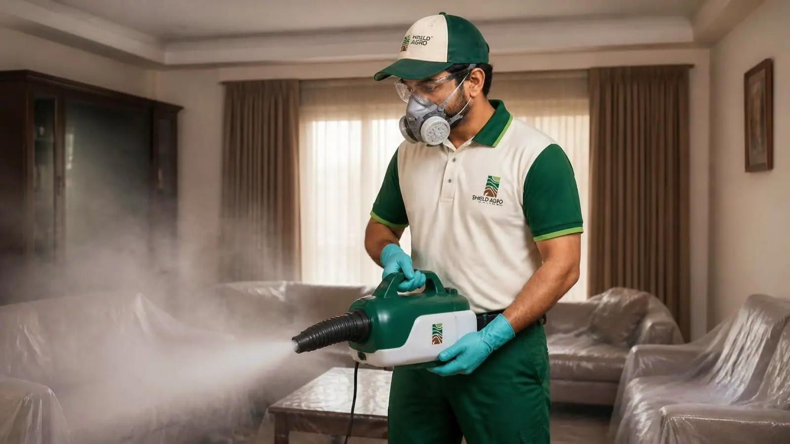 Shield Agro technician carrying out house fumigation
