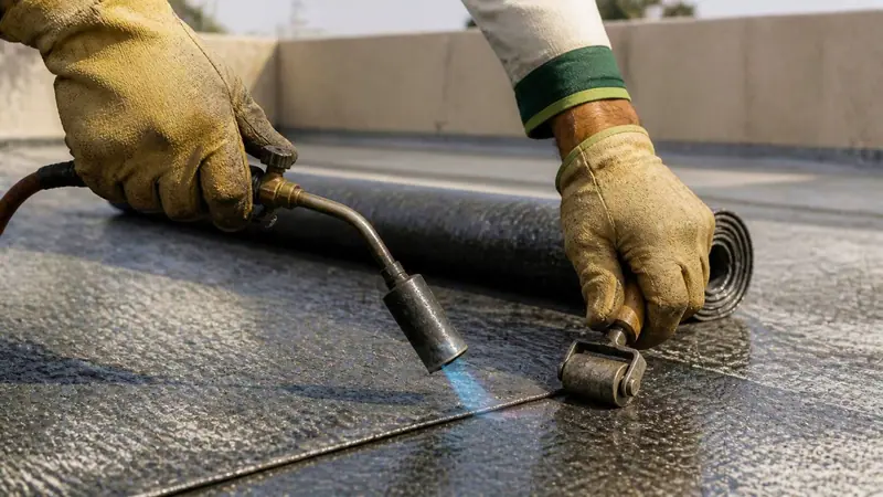 Shield Agro technician carrying out membrane sheet waterproofing