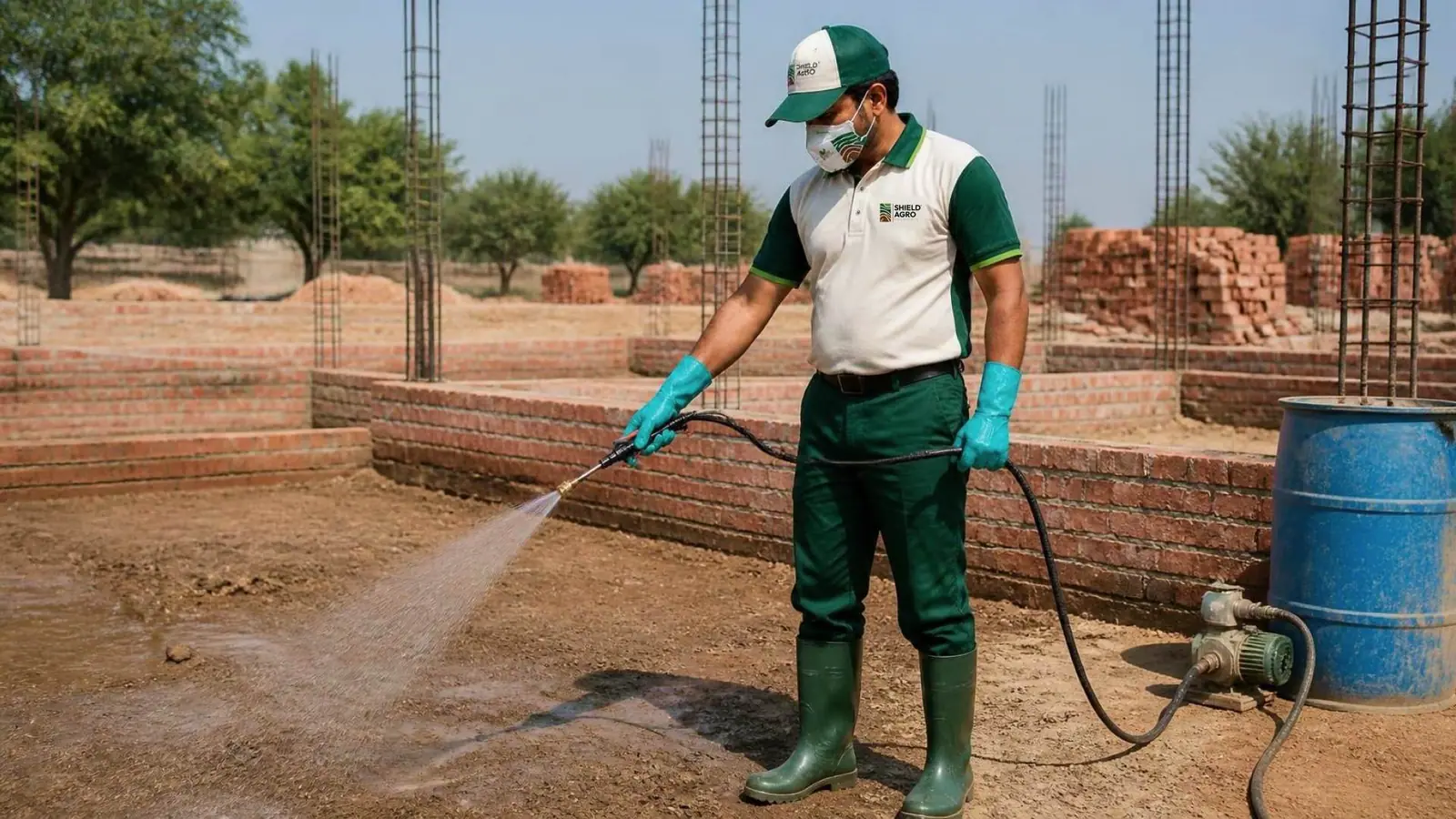 Shield Agro technician carrying out pre-construction anti-termite treatment