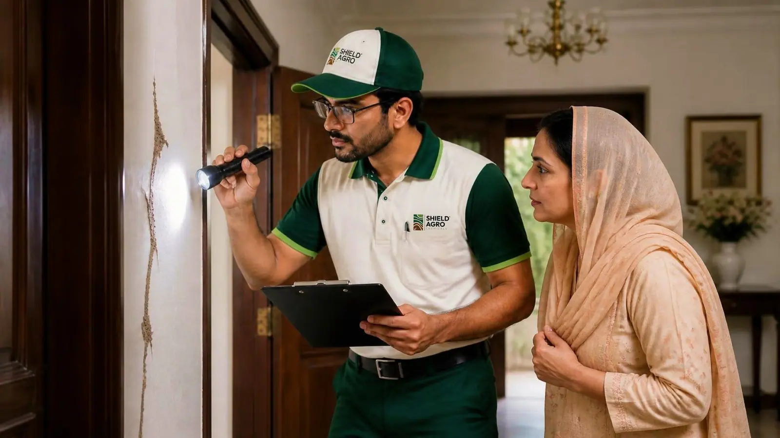 Shield Agro technician carrying out termite inspection & report