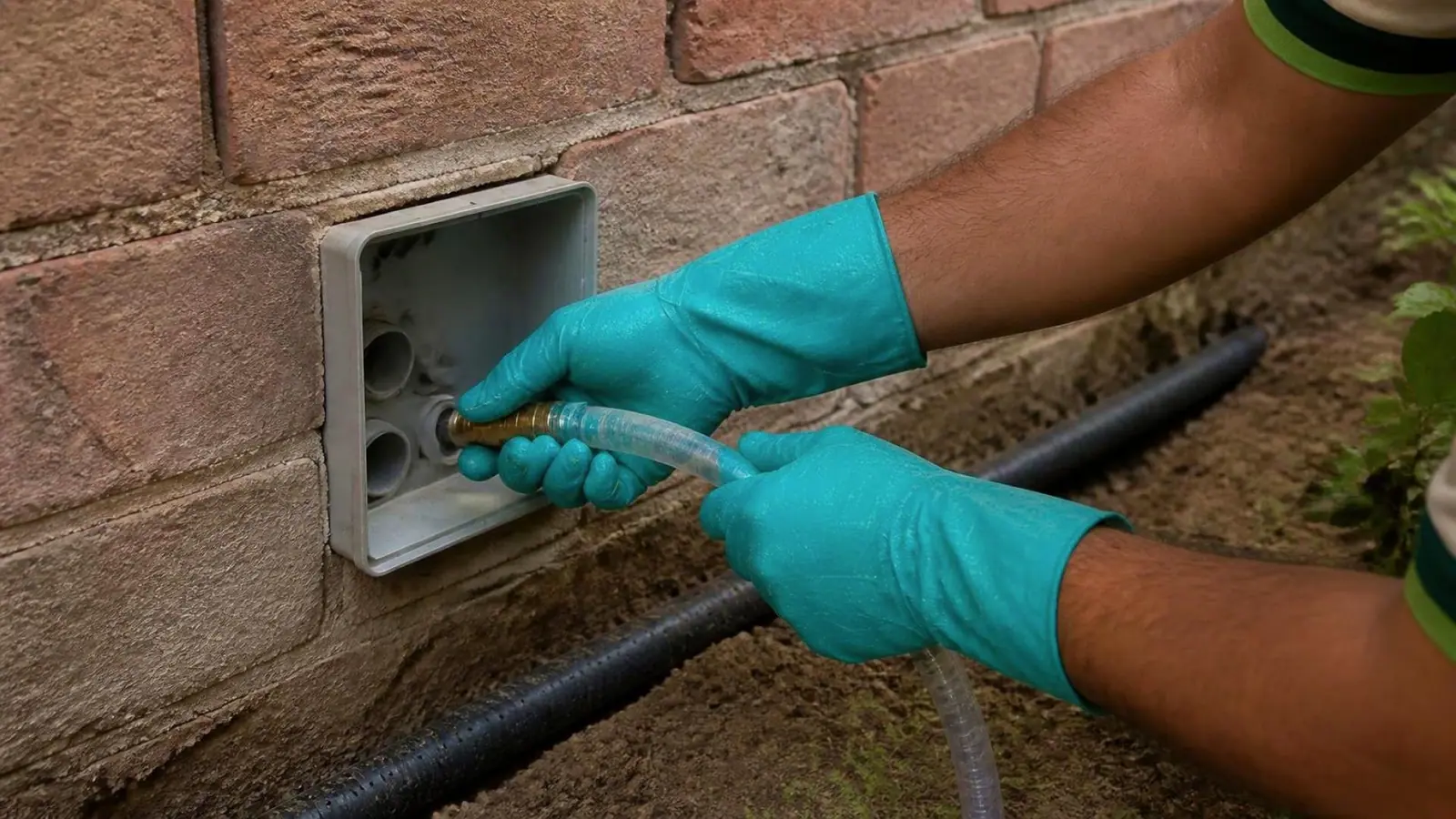 Shield Agro technician carrying out termite pipe (reticulation) system