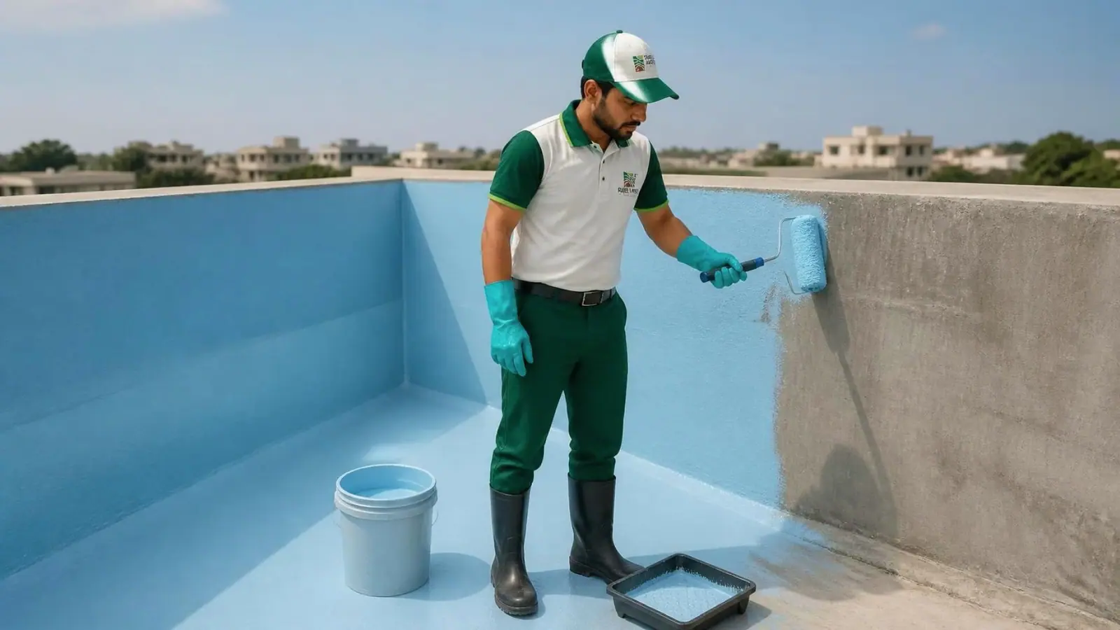 Shield Agro technician carrying out water tank waterproofing