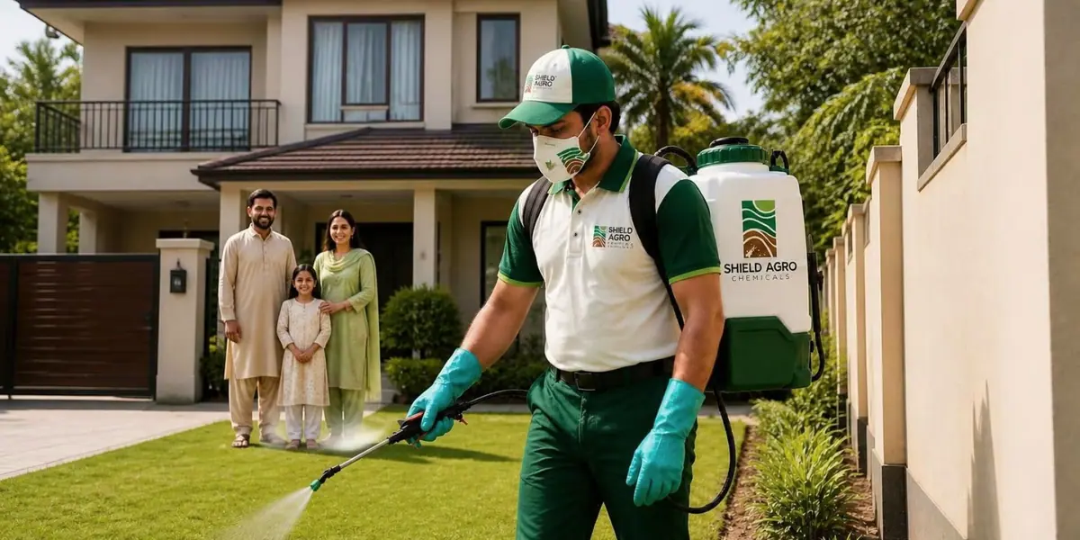 Whole-house pest treatment by a Shield Agro technician